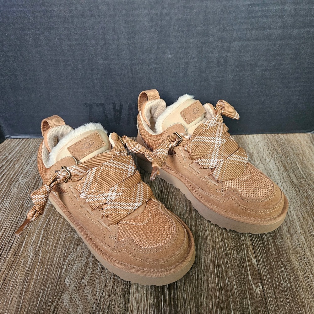 UGG Lowmel Chunky Chestnut Tan Suede Platform Sneakers Womens Size 6